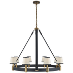 Riley Large Ring Chandelier - Natural Brass and Navy Leather