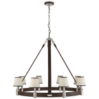 Riley Large Ring Chandelier - Polished Nickel and Chocolate Leather