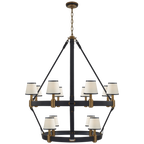 Riley Large Two Tier Chandelier - Natural Brass and Navy Leather