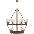 Riley Large Two Tier Chandelier - Natural Brass and Saddle Leather