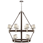 Riley Large Two Tier Chandelier - Natural Brass and Saddle Leather