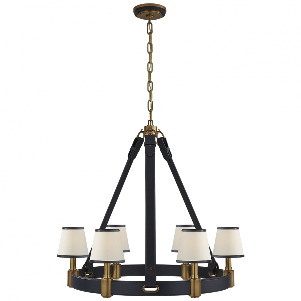 Riley Medium Ring Chandelier - Natural Brass and Navy Leather
