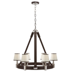 Riley Medium Ring Chandelier - Polished Nickel and Chocolate Leather