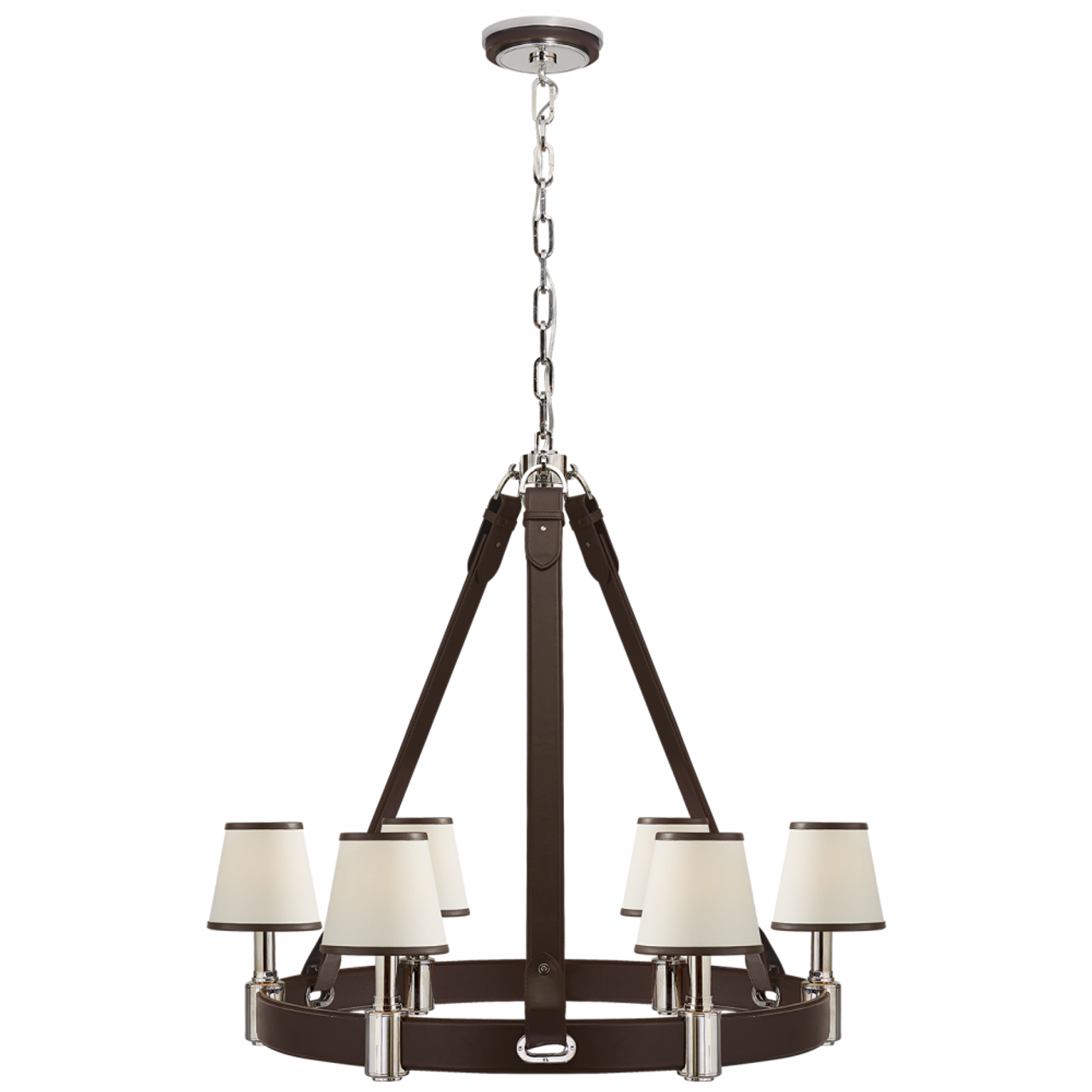 Riley Medium Ring Chandelier - Natural Brass and Navy Leather