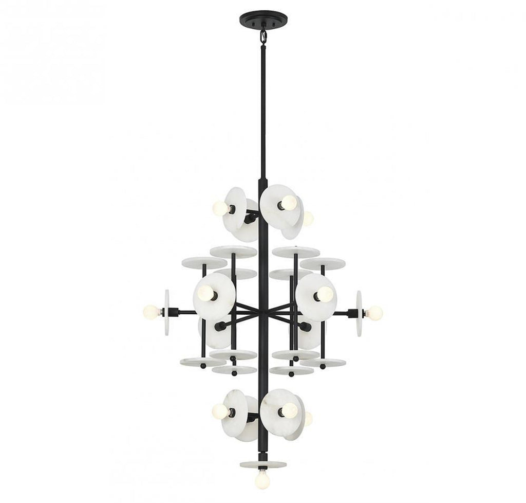 Amani Chandelier, 15-Light, Royal Gold, Alabaster Shade, 30"W (1-1592-15-38 ALVNU)