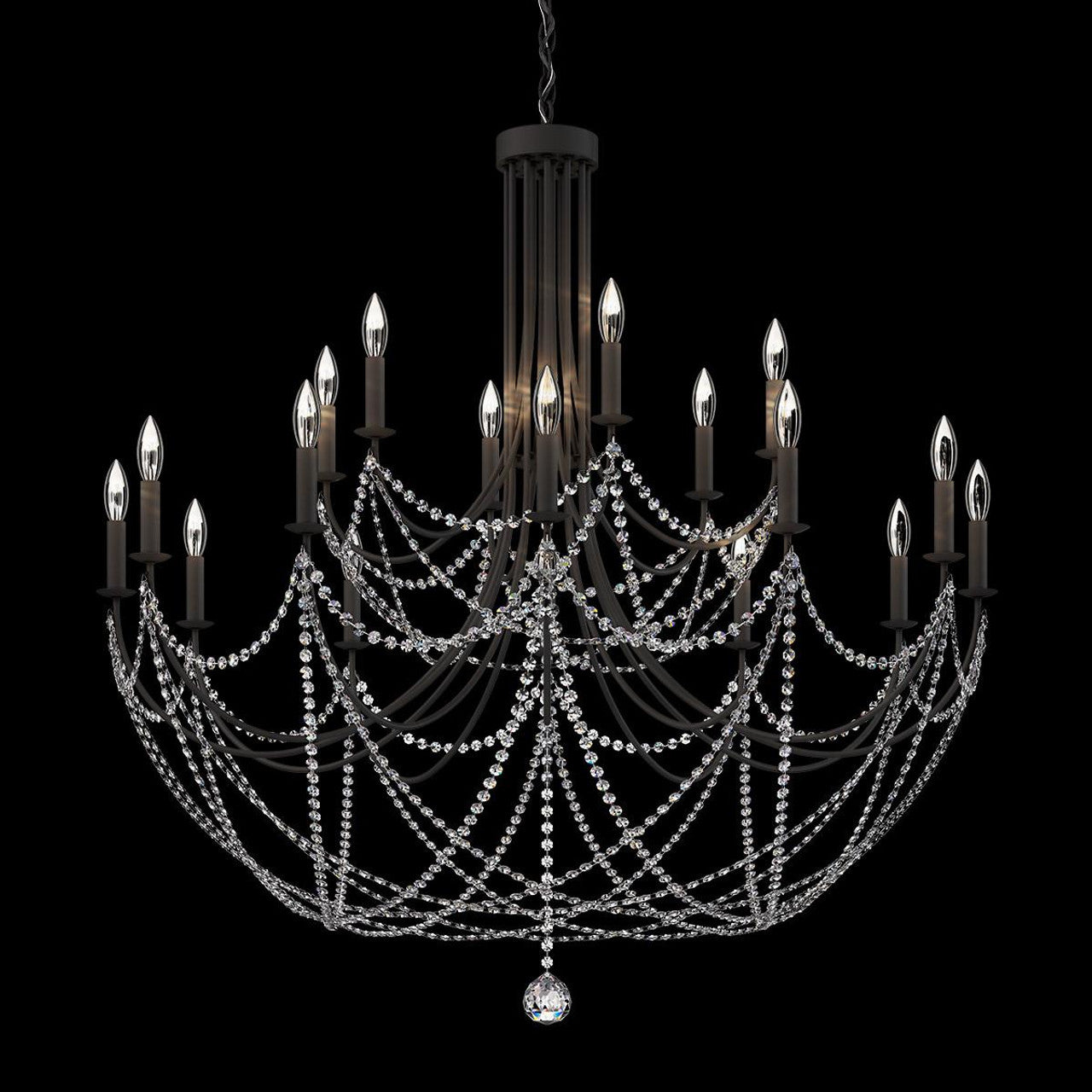 Verdana Chandelier, 18-Light, Black, Clear Optic Crystal  (RJ1018N-51O 1JD433)