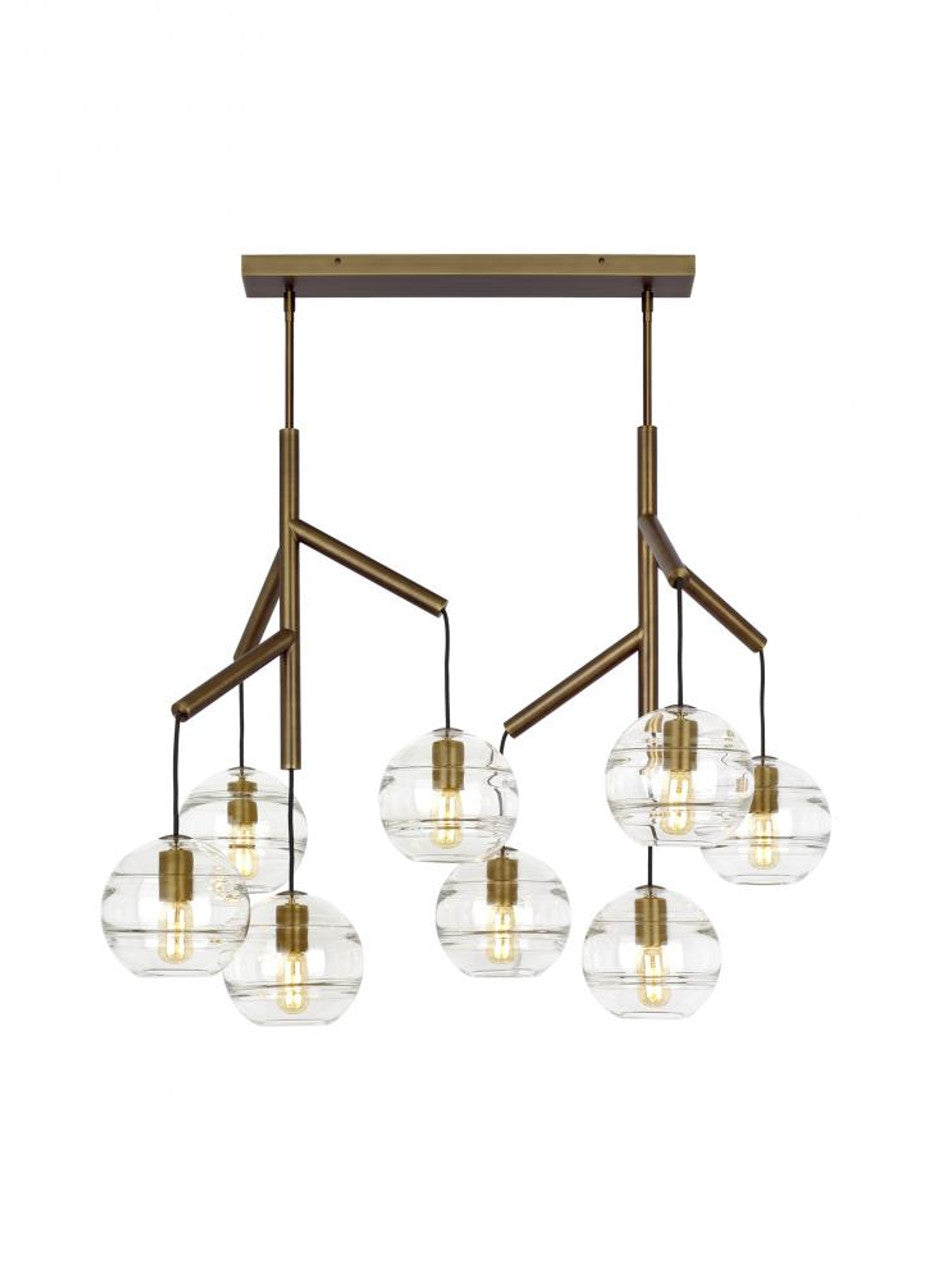 Sedona Double Chandelier, 8-Light, Aged Brass, Transparent Glass Orb, 24.5"W (700SDNMPL2CR 70E7GUW)