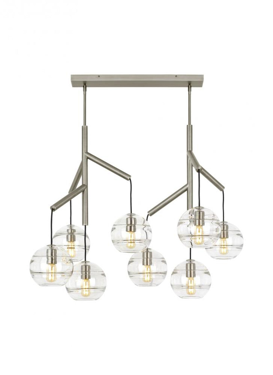 Sedona Double Chandelier, 8-Light, LED, Aged Brass, Transparent Glass Orb, 24.5"W (700SDNMPL2CR-LED927 70E7GUX)