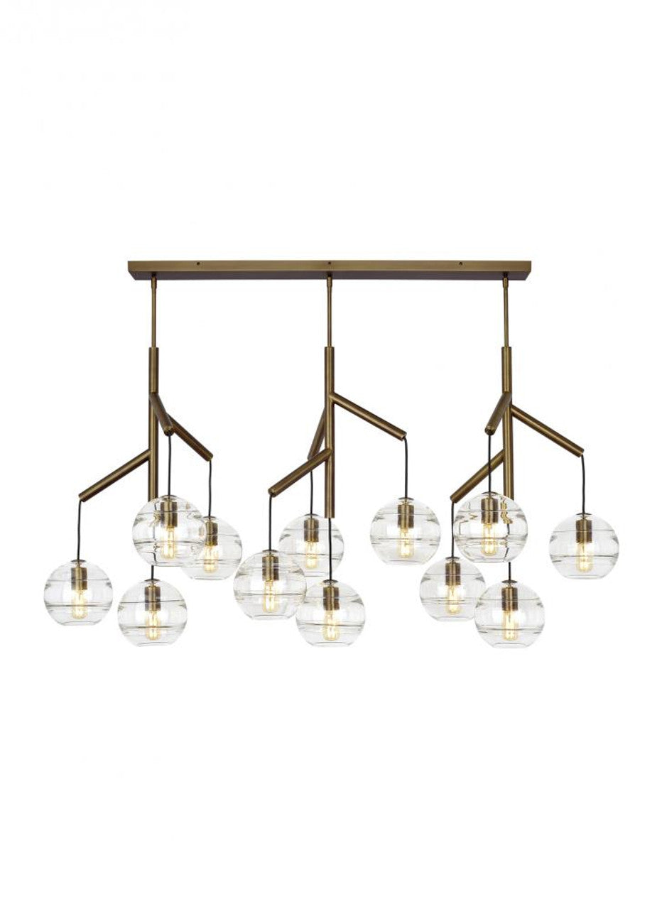 Sedona Triple Chandelier, 12-Light, Aged Brass, Transparent Glass Orb, 24.5"W (700SDNMPL3CR 70E7GV4)