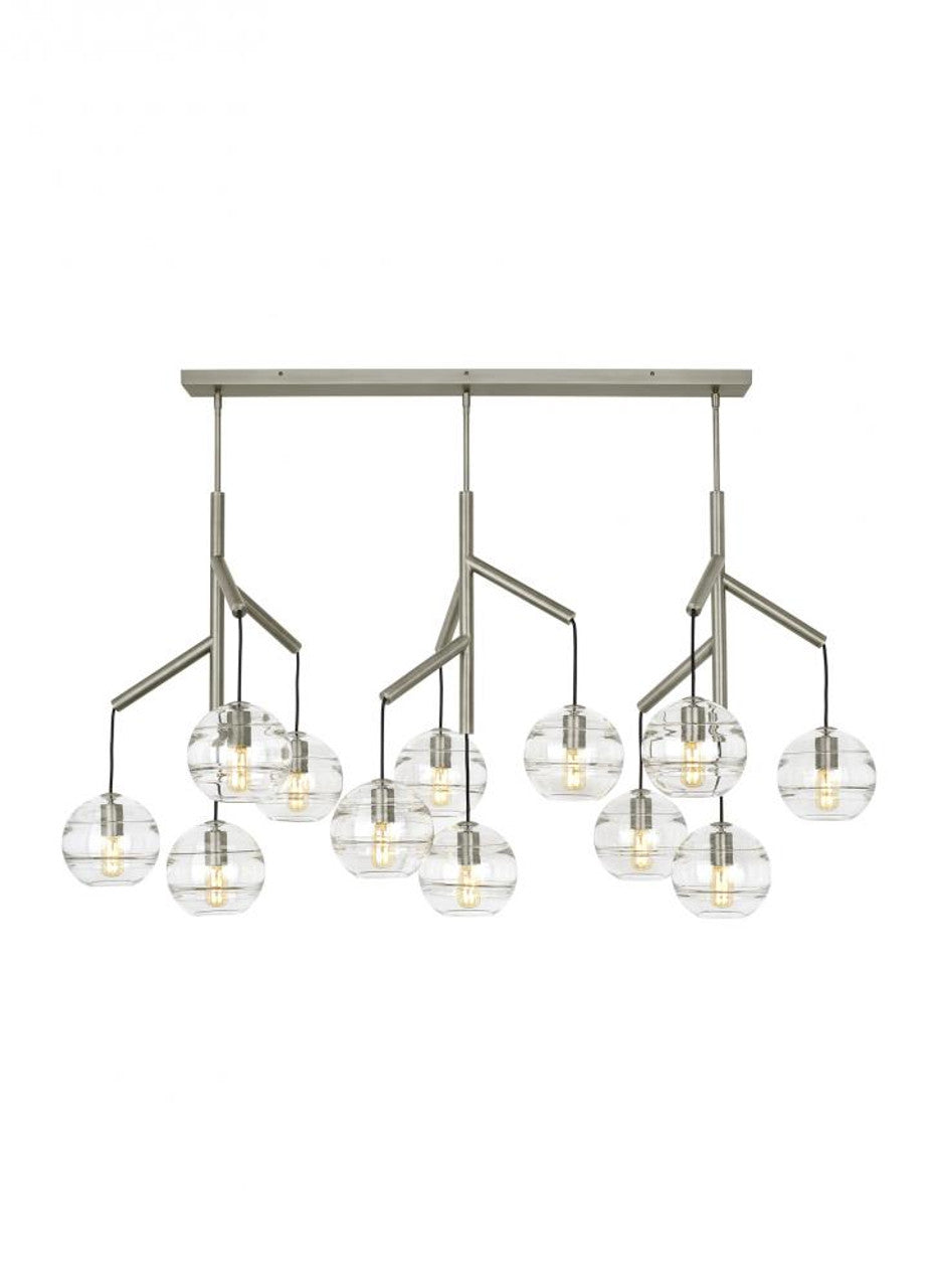 Sedona Triple Chandelier, 12-Light, LED, Aged Brass, Transparent Glass Orb, 24.5"W (700SDNMPL3CR-LED927 70E7GV5)