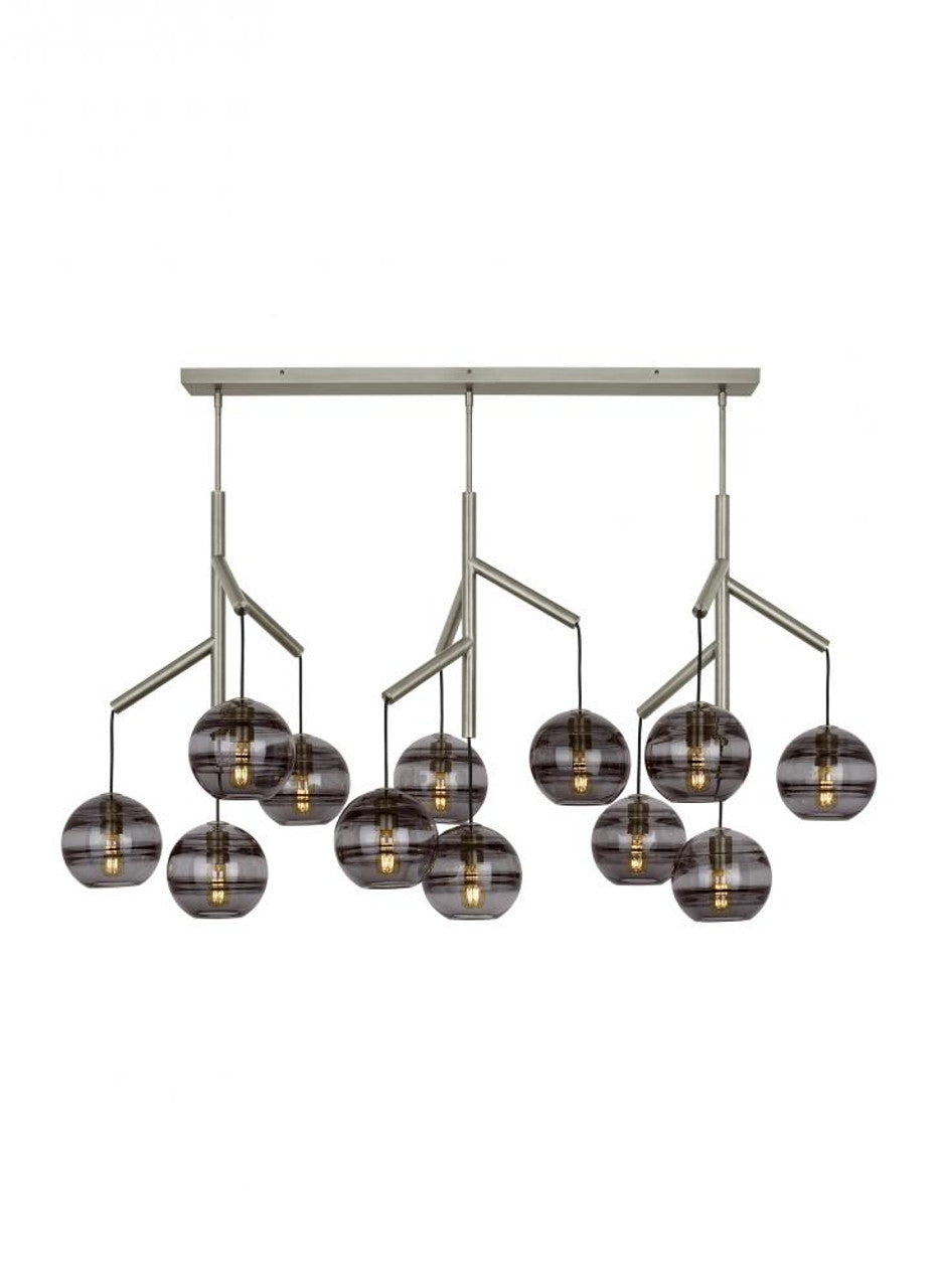 Sedona Triple Chandelier, 12-Light, Satin Nickel, Transparent Glass Orb, 24.5"W (700SDNMPL3KS 70E7GVA)