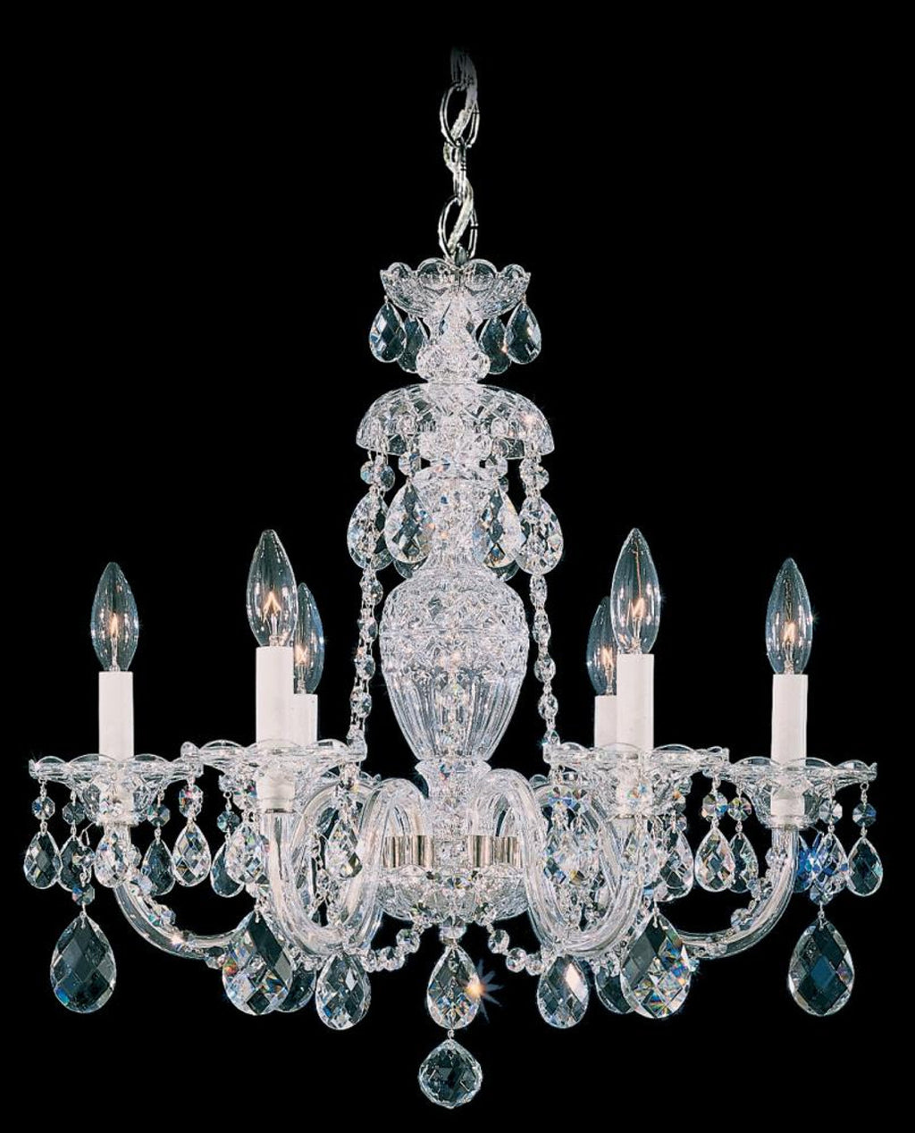 Sterling Chandelier, 6-Light, Polished Silver, Clear Swarovski Crystal, 21"W (2994-40S Y9N08)