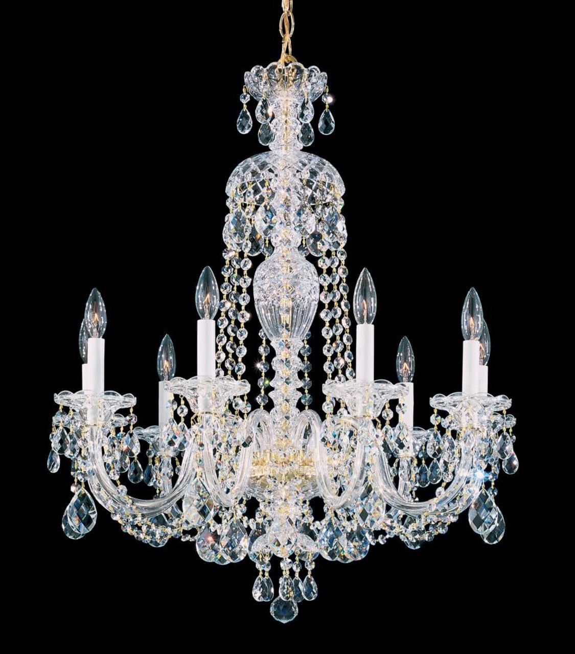Sterling Chandelier, 9-Light, Aurelia Gold, Clear Swarovski Crystal, 27"W (2996-211S 17XZ71)