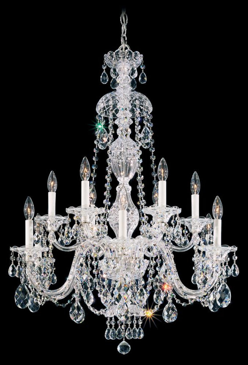 Sterling Chandelier, 9-Light, Polished Silver, Clear Swarovski Crystal, 27"W (2996-40S Y9NWZ)