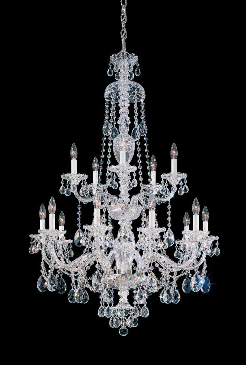 Sterling Chandelier, 12-Light, Polished Silver, Clear Swarovski Crystal, 29"W (3601-40S Y9NY7)