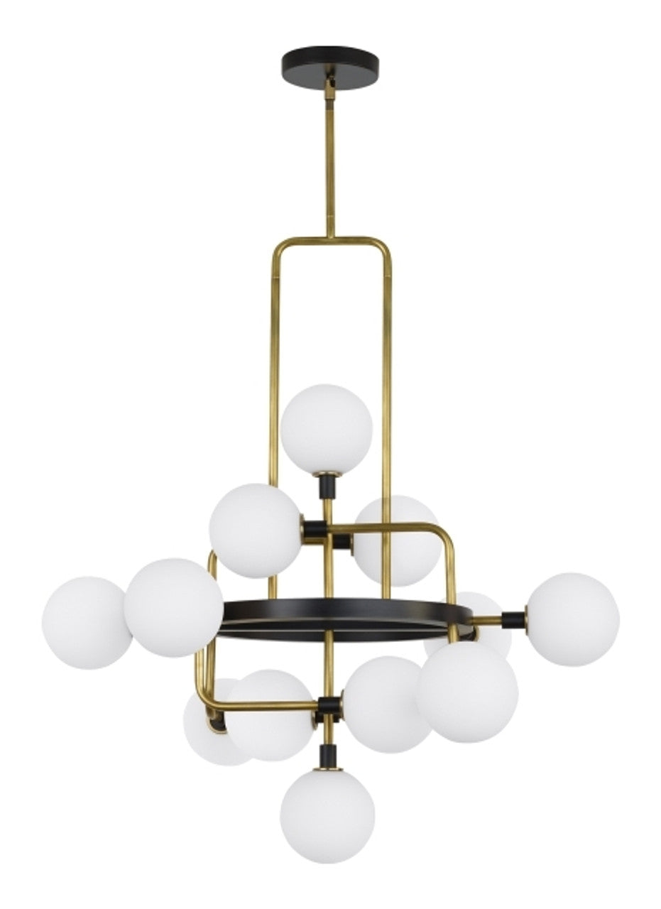 Viaggio Chandelier, 12-Light, Black/Brass, Round Glass Globes, 30.25"W (700VGOOR 70P6CJH)