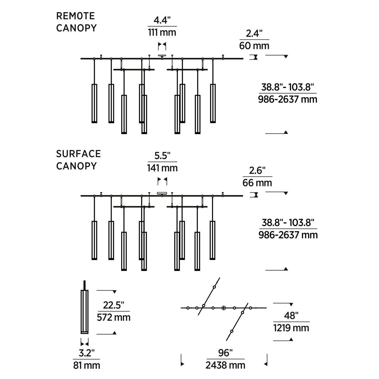 Blok Large Chandelier, 9-Light, LED, Aged Brass, 96"L (700BLKL9R-LED930R 70PGHHE)