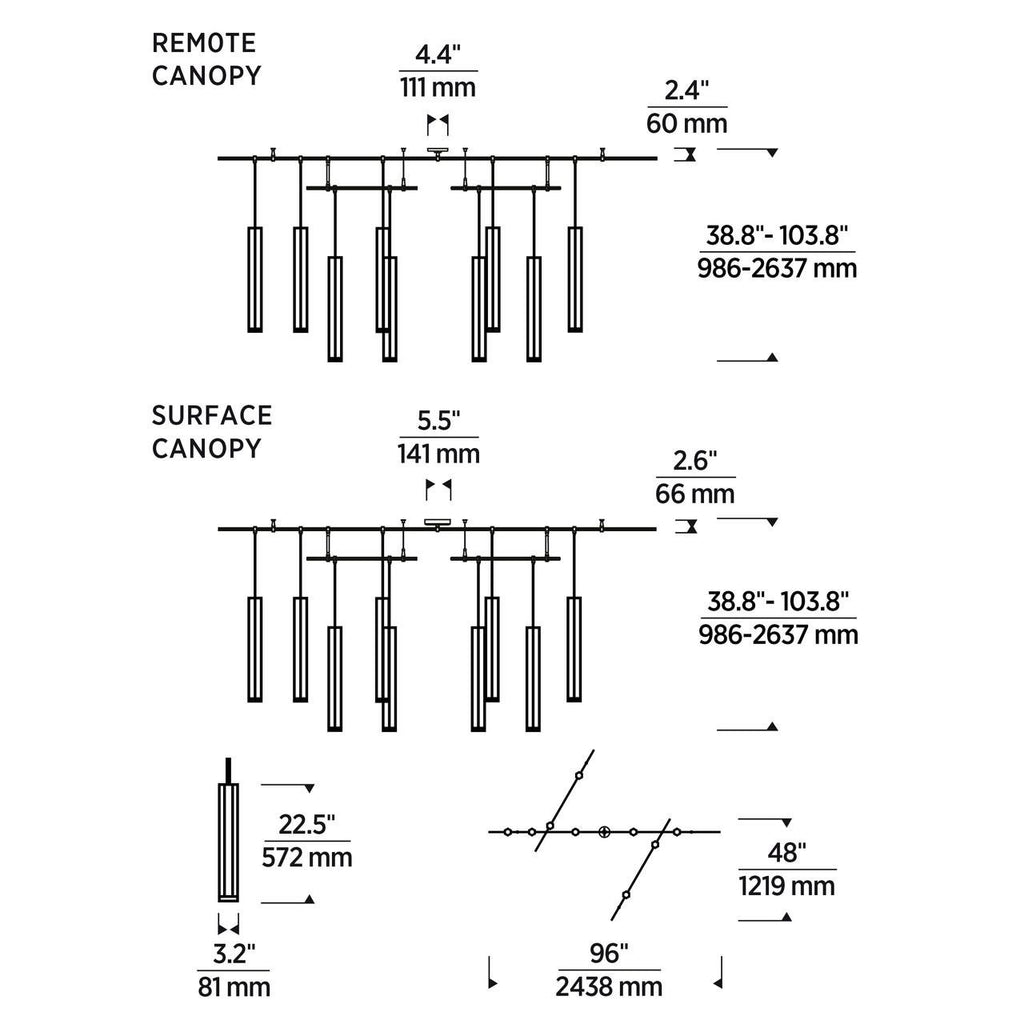 Blok Large Chandelier, 9-Light, LED, Aged Brass, 96"L (700BLKL9R-LED930S 70PGHHF)
