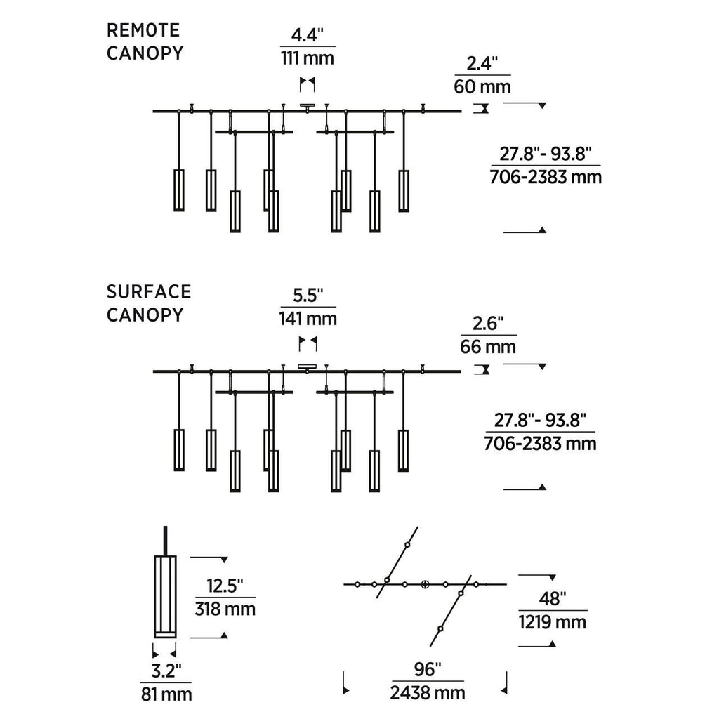 Blok Small Chandelier, 9-Light, LED, Aged Brass, 96"L (700BLKS9R-LED930S 70PGHHH)