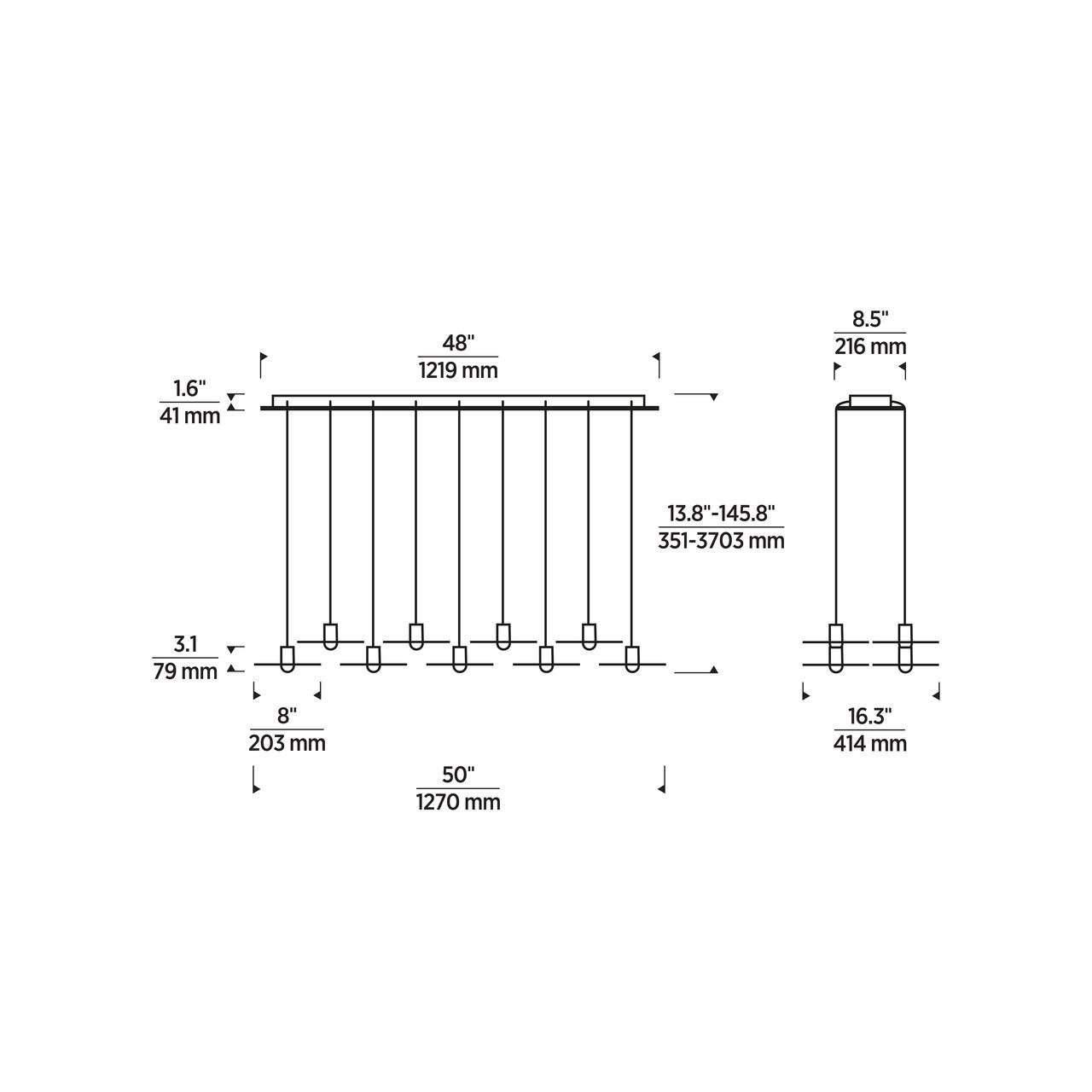 Eaves Ceiling Chandelier, 18-Light, LED, Nightshade Black, 50"L (700TRSPEVS18TB-LED930120 70PGDJC)