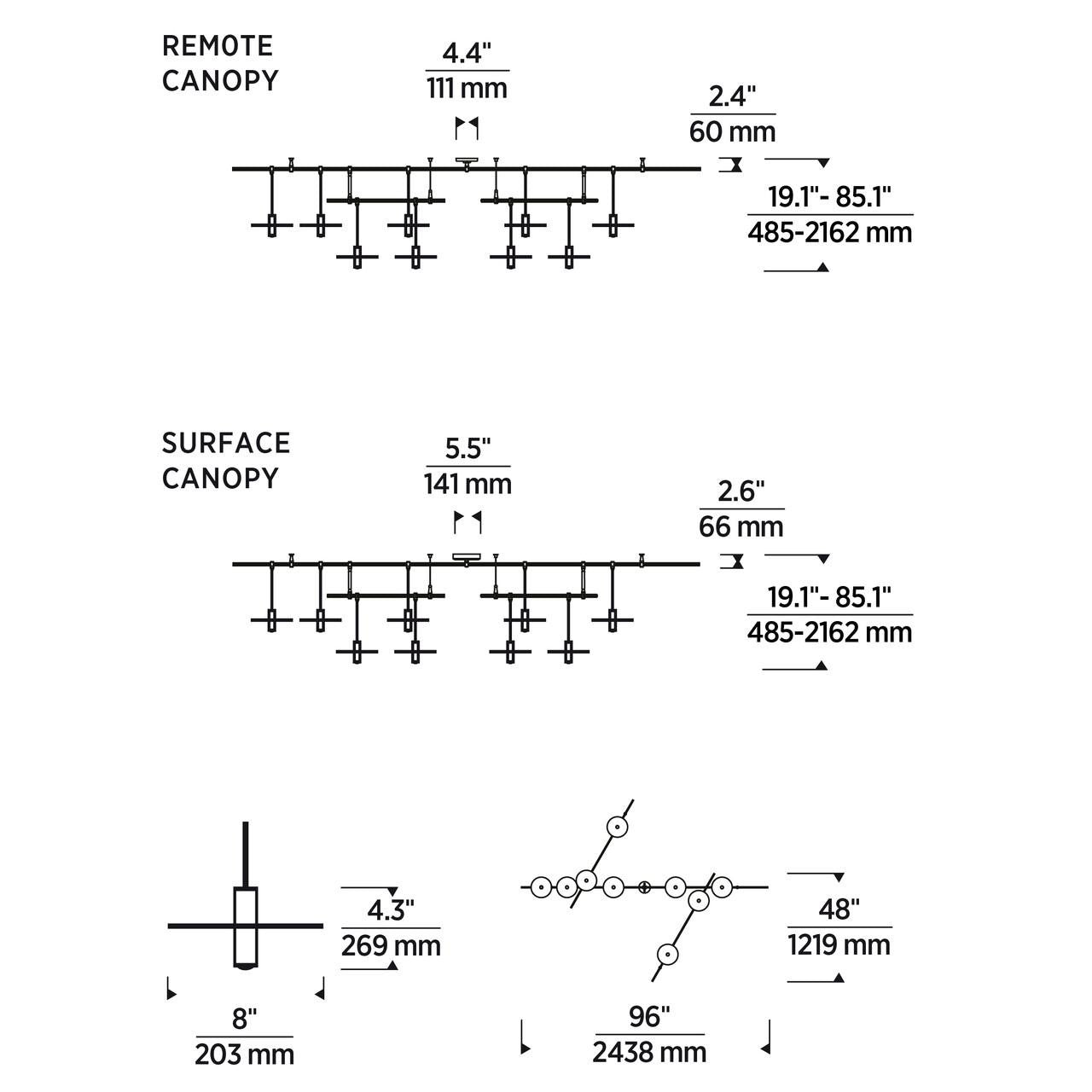 Mini Ponte Chandelier, 9-Light, LED, Natural Brass, 96"L (700PNT9NB-LED930R 70PGJEP)