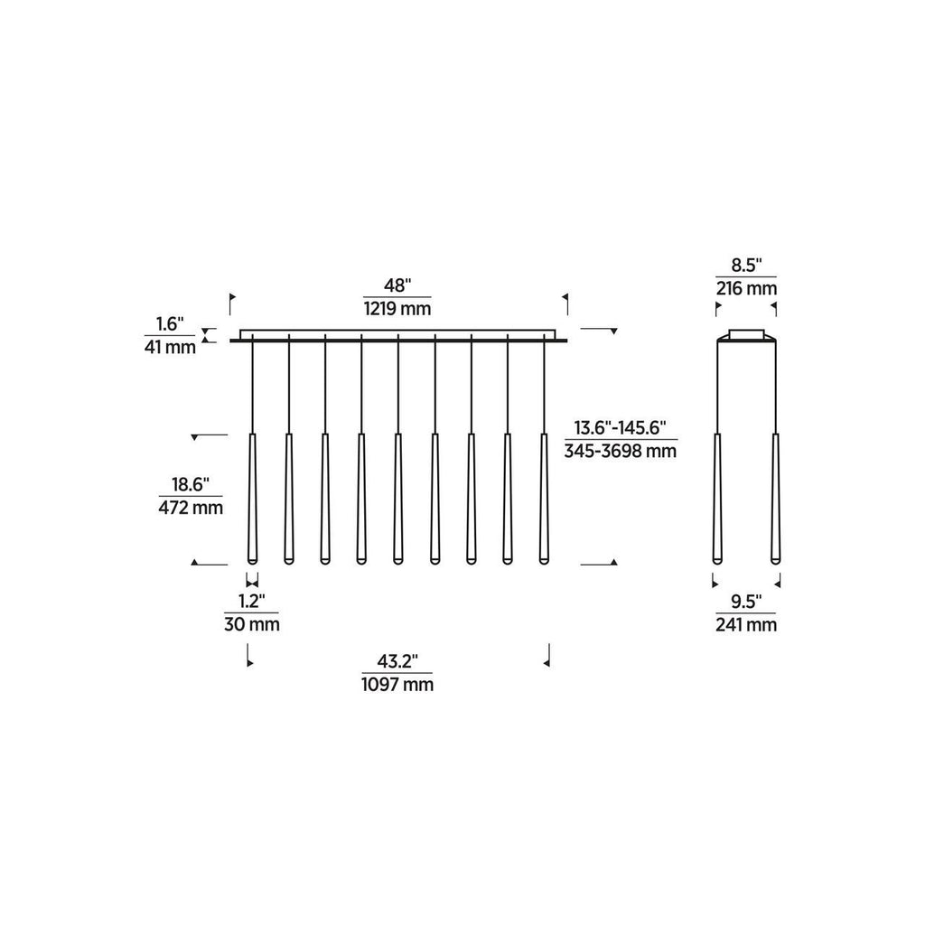 Pylon Ceiling Chandelier, 18-Light, LED, Natural Brass, 43.2"L (700TRSPPYL18TNB-LED930120 70PGDL3)