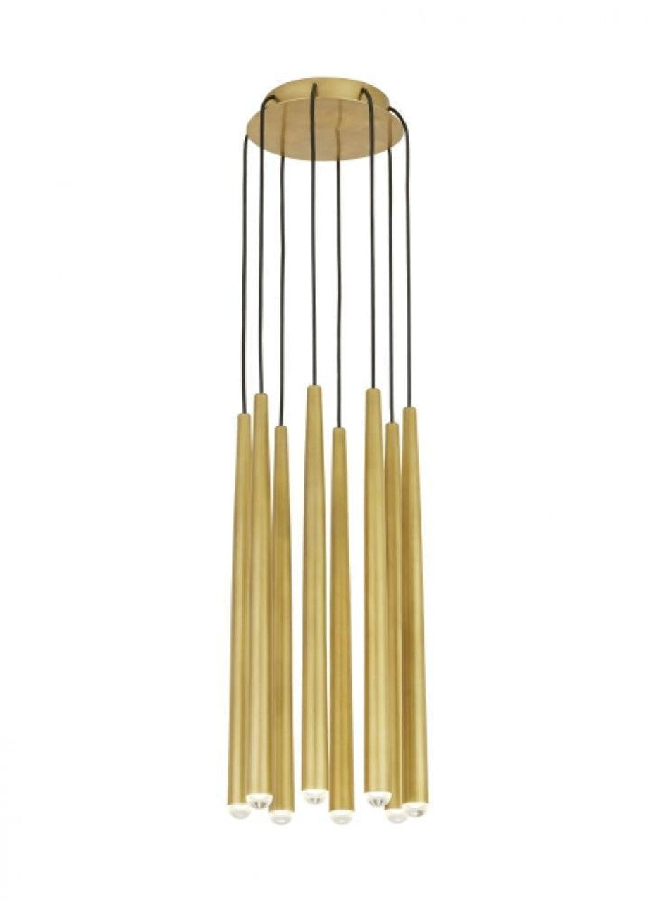 Pylon Ceiling Chandelier, 8-Light, LED, Natural Brass, 18.6"H (700TRSPPYL8RNB-LED930 70PGDLF)