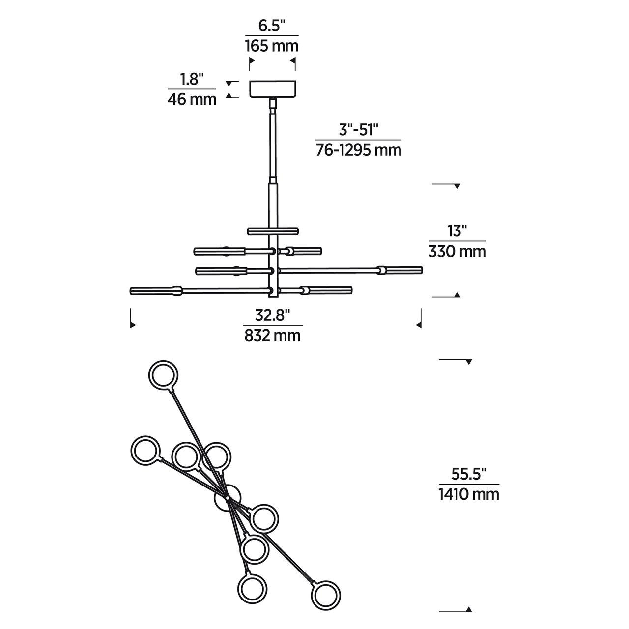 Mini Hanea Chandelier, 9-Light, LED, Natural Brass, 96"L (700HNE9NB-LED930R 70PGJEK)
