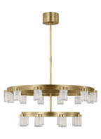 The Esfera Two Tier Medium 20-Light Damp Rated Integrated Dimmable LED Ceiling Chandelier in Natural, Visual Comfort & Co. Modern Collection KWCH19827NB 70PKG5F