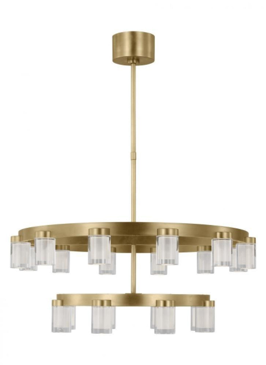 The Esfera Two Tier Medium 20-Light Damp Rated Integrated Dimmable LED Ceiling Chandelier in Natural, Visual Comfort & Co. Modern Collection KWCH19827NB 70PKG5F