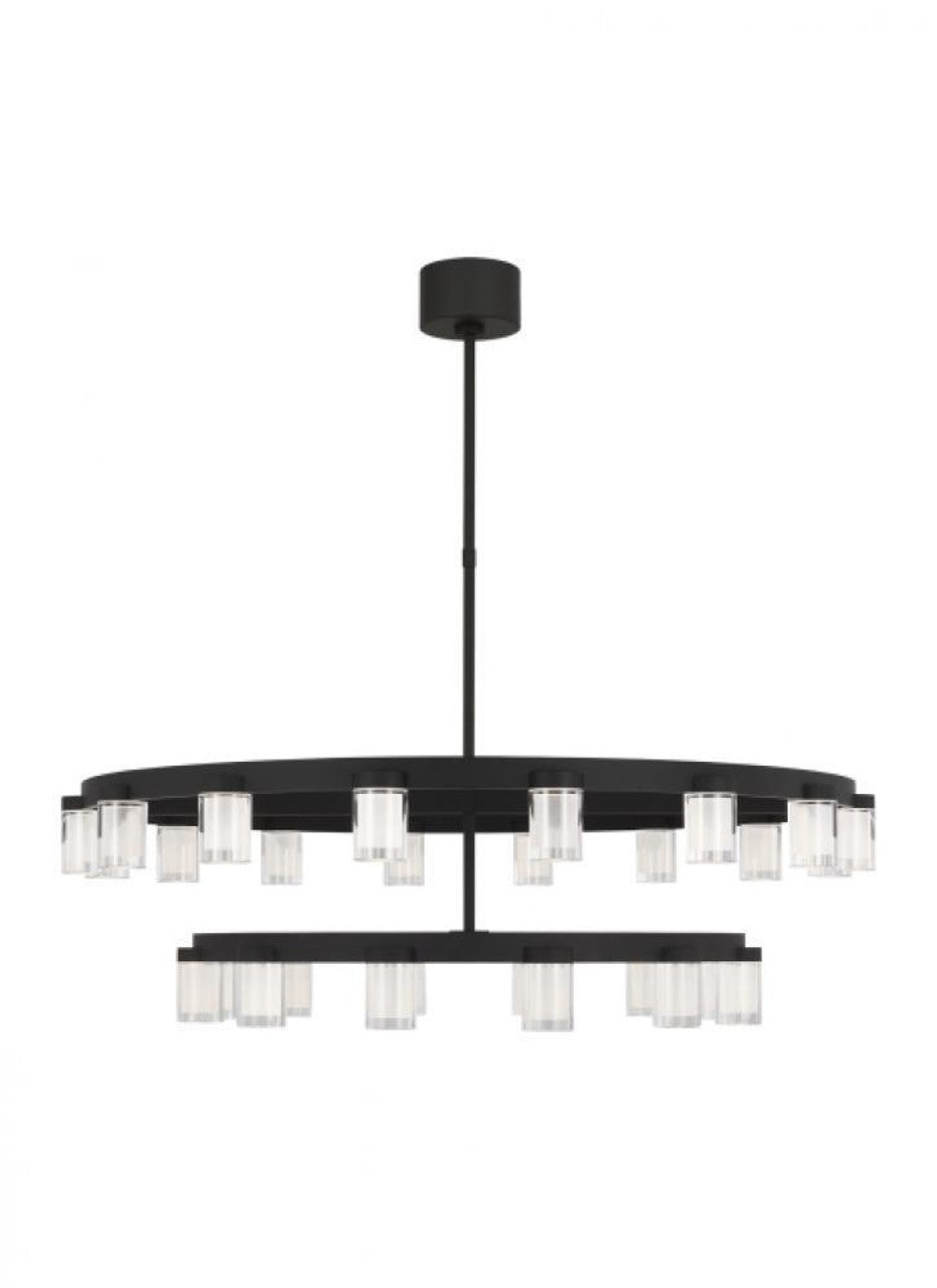 The Esfera Two Tier X-Large 28-Light Damp Rated Integrated Dimmable LED Ceiling Chandelier in Nights, Visual Comfort & Co. Modern Collection KWCH19727B 70PKG5G