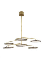 The Shuffle Large 6-Light Damp Rated Integrated Dimmable LED Ceiling Chandelier in Natural Brass, Visual Comfort & Co. Modern Collection CDCH17327WONB 70PKJ59