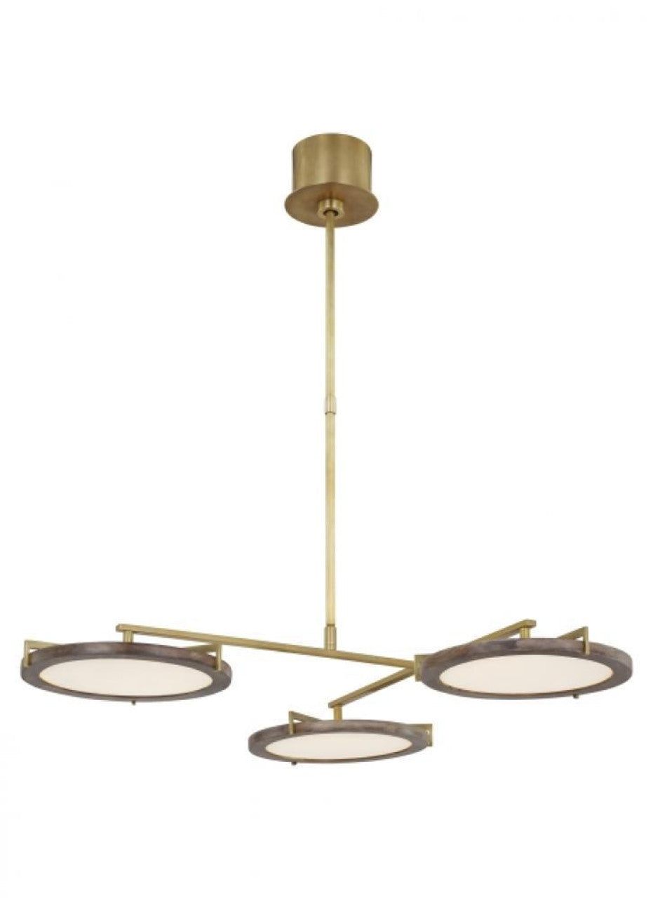The Shuffle Medium 3-Light Damp Rated Integrated Dimmable LED Ceiling Chandelier in Natural Brass, Visual Comfort & Co. Modern Collection CDCH17227WONB 70PKJ5A