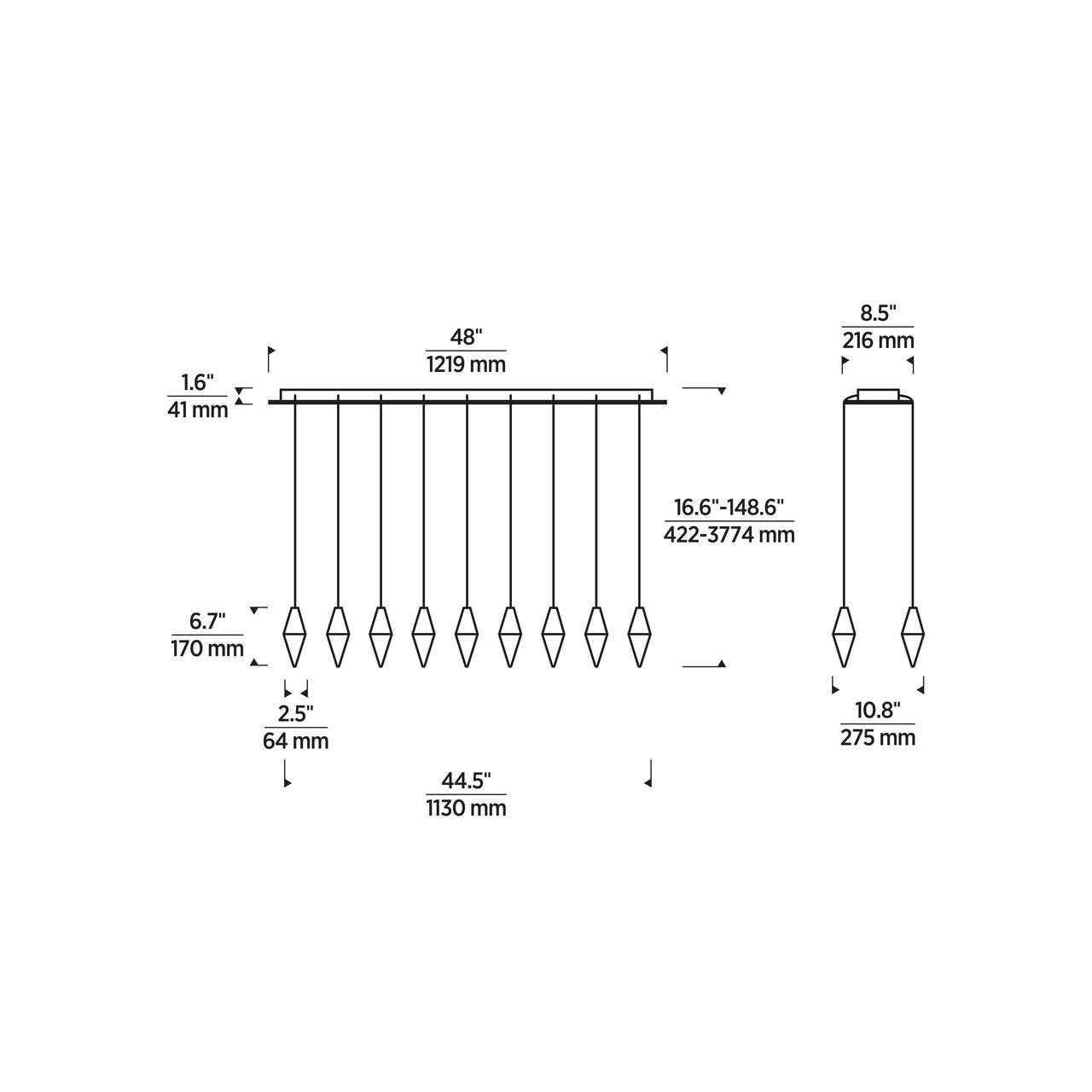 Turret Ceiling Chandelier, 18-Light, LED, Natural Brass, 44.5"L (700TRSPTRT18TNB-LED930277 70PGDLK)