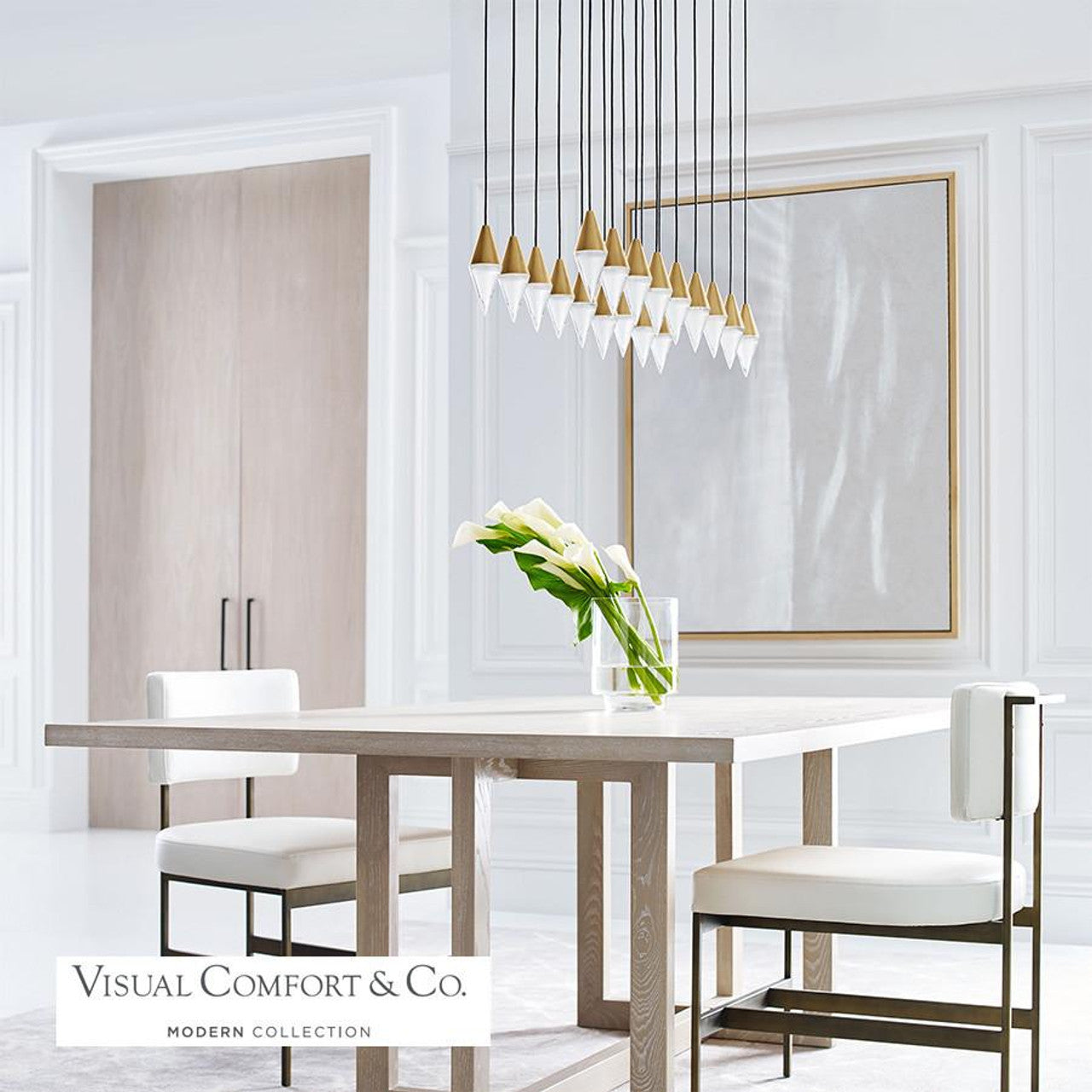 Turret Ceiling Chandelier, 18-Light, LED, Natural Brass, 44.5"L (700TRSPTRT18TNB-LED930277 70PGDLK)