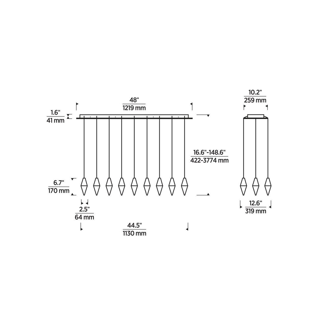 Turret Ceiling Chandelier, 27-Light, LED, Natural Brass, 44.5"L (700TRSPTRT27TNB-LED930277 70PGDLP)