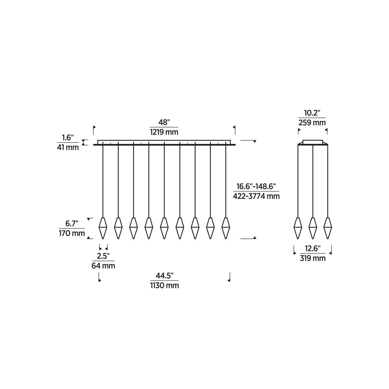 Turret Chandelier, 27-Light, LED, Natural Brass, 44.5"L (700TRSPTRT27TNB-LED930120 70PGDLN)
