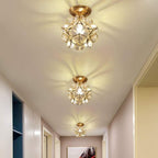 Candelabra Flower Hallway Flush Mount Lighting Copper Glass LED Ceiling Light